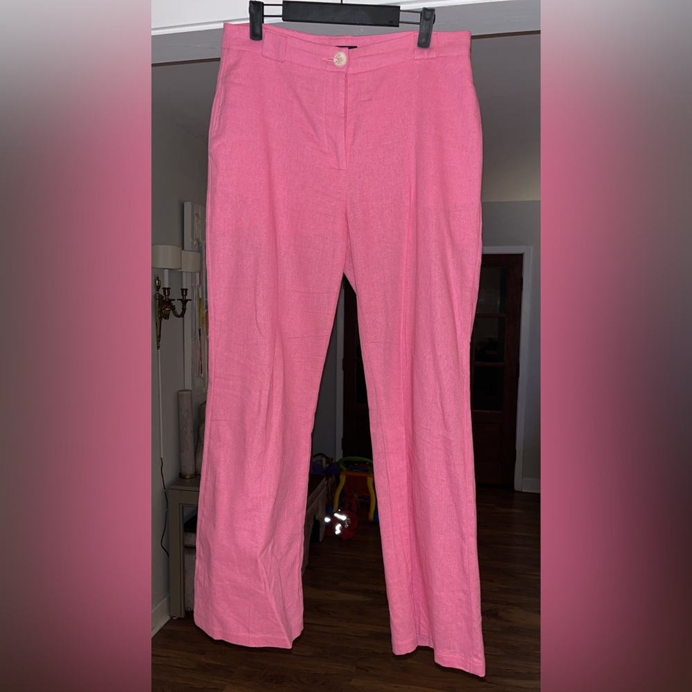 Chic Pink Linen Wide Leg Women's Pants